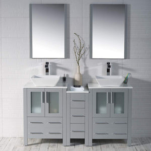 Blossom Sydney 60" Metal Gray Freestanding Vanity Set With Ceramic Vessel Single Sink and Mirror