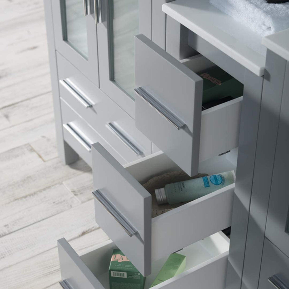 Blossom Sydney 60" Metal Gray Freestanding Vanity Set With Ceramic Vessel Single Sink and Mirror