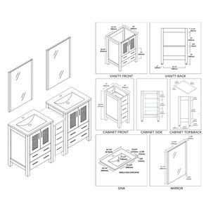 Blossom Sydney 60" Metal Gray Freestanding Vanity Set With Integrated Double Sink Ceramic Top, Mirror and Side Cabinet