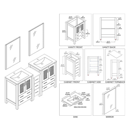 Blossom Sydney 60" Metal Gray Freestanding Vanity Set With Integrated Double Sink Ceramic Top, Mirror and Side Cabinet