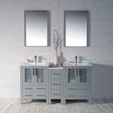 Blossom Sydney 60" Metal Gray Freestanding Vanity Set With Integrated Double Sink Ceramic Top, Mirror and Side Cabinet