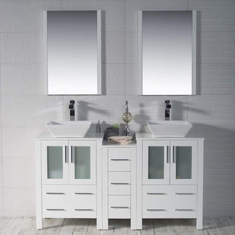 Blossom Sydney 60" White Freestanding Vanity Set With Ceramic Vessel Single Sink and Mirror