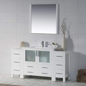 Blossom Sydney 60" White Freestanding Vanity Set With Integrated Double Sink Ceramic Top and Two Side Cabinet
