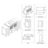Blossom Sydney 60" White Freestanding Vanity Set With Integrated Double Sink Ceramic Top and Two Side Cabinet