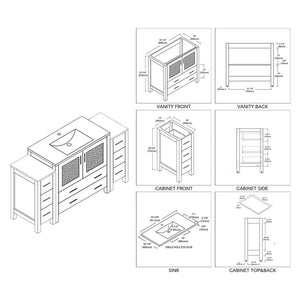 Blossom Sydney 60" White Freestanding Vanity Set With Integrated Double Sink Ceramic Top and Two Side Cabinet