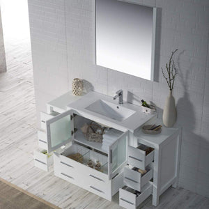 Blossom Sydney 60" White Freestanding Vanity Set With Integrated Double Sink Ceramic Top and Two Side Cabinet