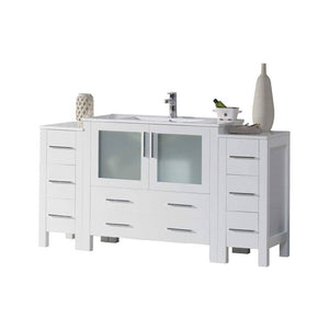 Blossom Sydney 60" White Freestanding Vanity Set With Integrated Double Sink Ceramic Top and Two Side Cabinet