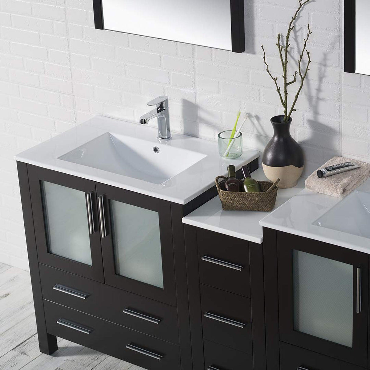 Blossom Sydney 72 Espresso Freestanding Vanity Set With Ceramic Top, Integrated Single Sink and Mirror