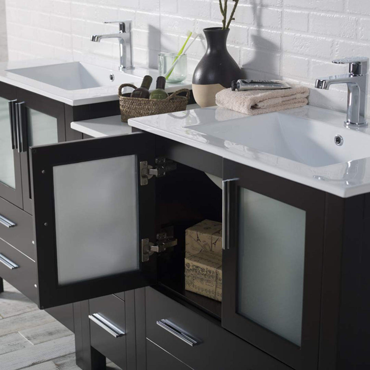 Blossom Sydney 72 Espresso Freestanding Vanity Set With Ceramic Top, Integrated Single Sink and Mirror