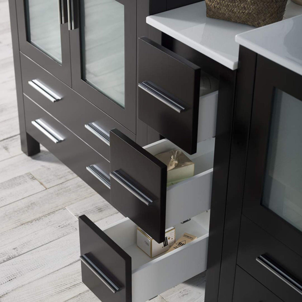 Blossom Sydney 72 Espresso Freestanding Vanity Set With Ceramic Top, Integrated Single Sink and Mirror