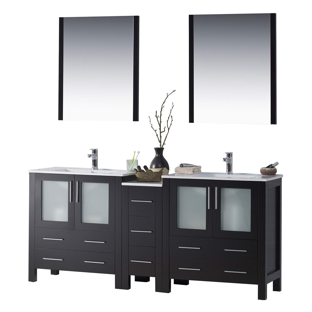 Blossom Sydney 72 Espresso Freestanding Vanity Set With Ceramic Top, Integrated Single Sink and Mirror