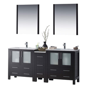 Blossom Sydney 72 Espresso Freestanding Vanity Set With Ceramic Top, Integrated Single Sink and Mirror