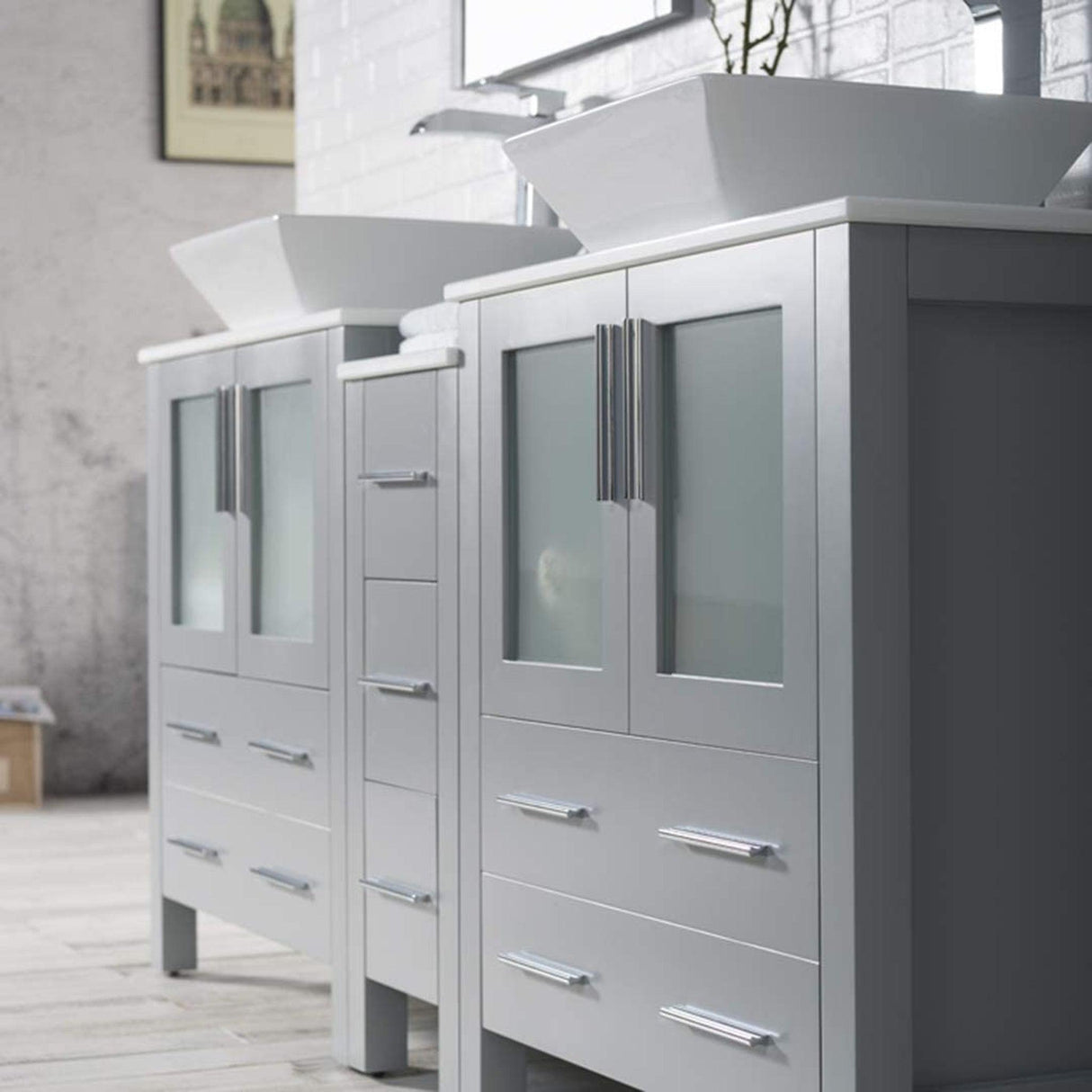 Blossom Sydney 72 Metal Gray Freestanding Vanity Set With Ceramic Vessel Single Sink