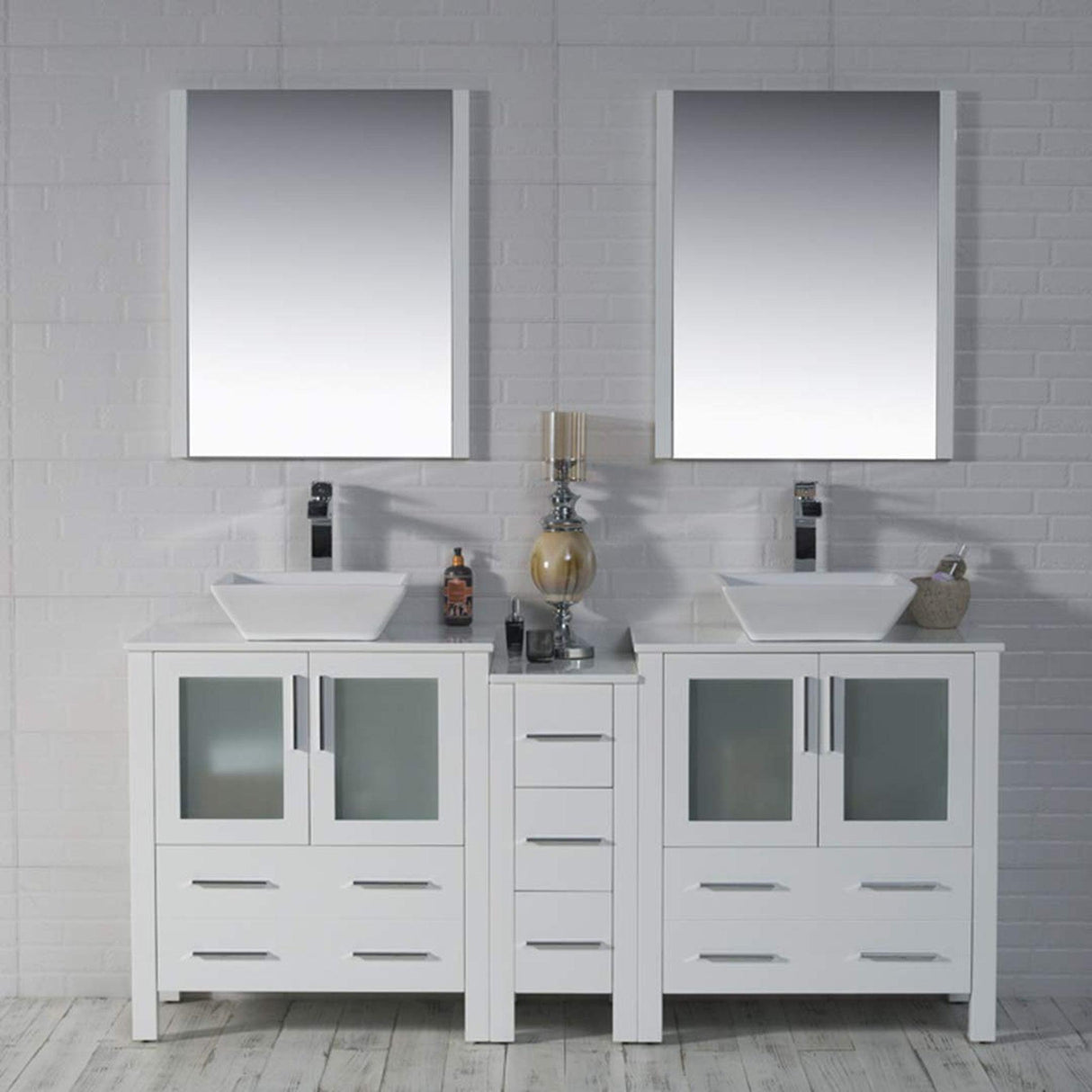 Blossom Sydney 72 White Freestanding Vanity Set With Ceramic Vessel Single Sink and Mirror