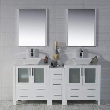 Blossom Sydney 72 White Freestanding Vanity Set With Ceramic Vessel Single Sink and Mirror