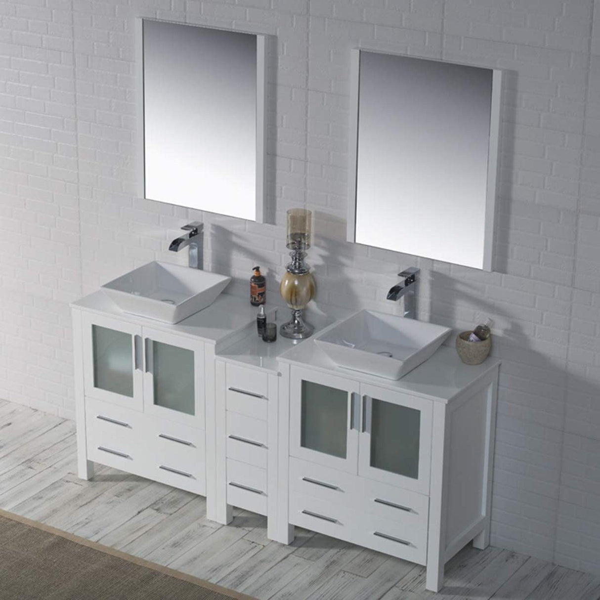 Blossom Sydney 72 White Freestanding Vanity Set With Ceramic Vessel Single Sink and Mirror