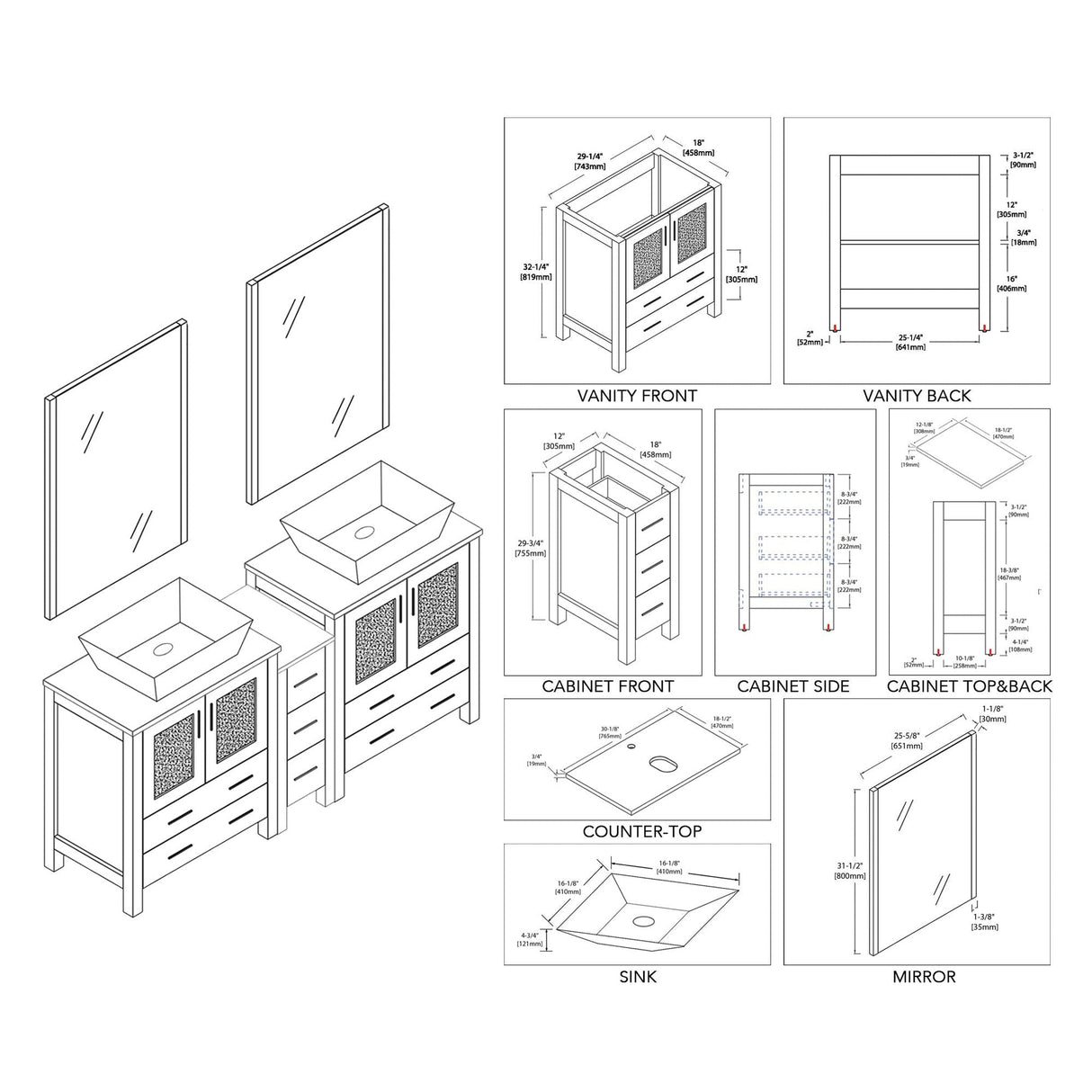 Blossom Sydney 72 White Freestanding Vanity Set With Ceramic Vessel Single Sink and Mirror