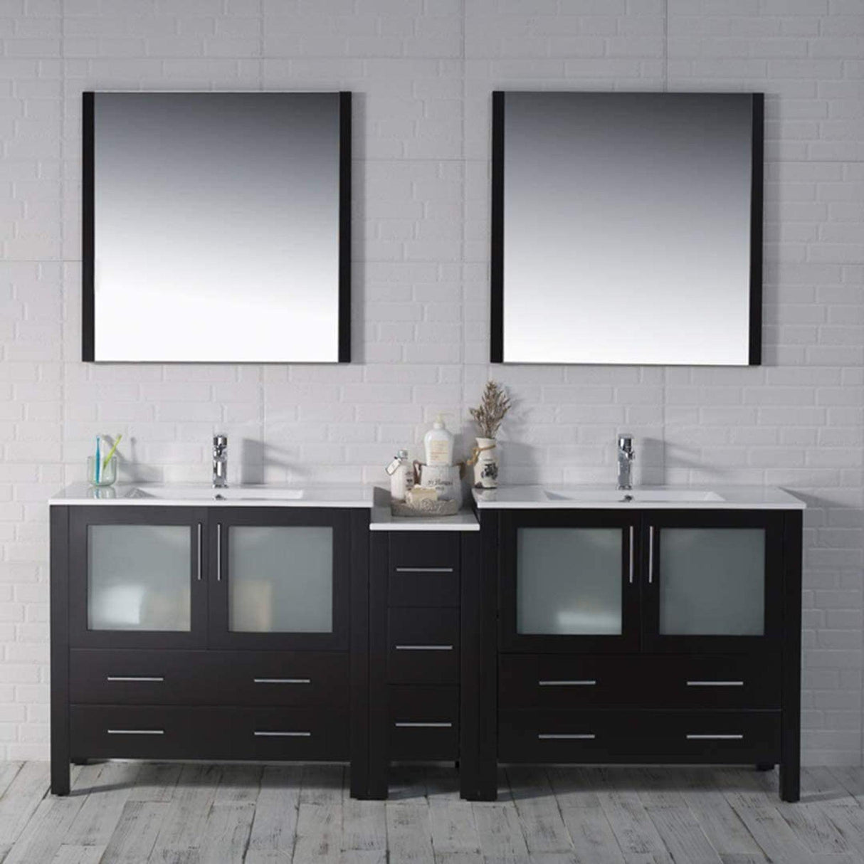 Blossom Sydney 84" Espresso Freestanding Vanity Set With Ceramic Top and Integrated Double Sinks