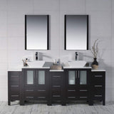 Blossom Sydney 84" Espresso Freestanding Vanity With Ceramic Double Vessel Sinks, Mirror and Three Side Cabinet
