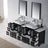 Blossom Sydney 84" Espresso Freestanding Vanity With Ceramic Double Vessel Sinks, Mirror and Three Side Cabinet
