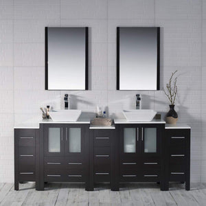Blossom Sydney 84" Espresso Freestanding Vanity With Ceramic Double Vessel Sinks and Three Side Cabinet