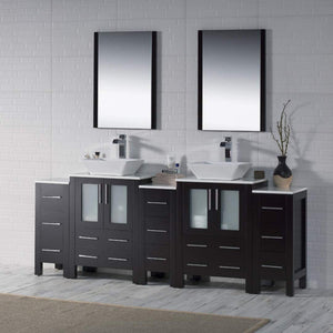 Blossom Sydney 84" Espresso Freestanding Vanity With Ceramic Double Vessel Sinks and Three Side Cabinet