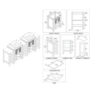 Blossom Sydney 84" Espresso Freestanding Vanity With Ceramic Double Vessel Sinks and Three Side Cabinet