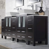 Blossom Sydney 84" Espresso Freestanding Vanity With Ceramic Double Vessel Sinks and Three Side Cabinet