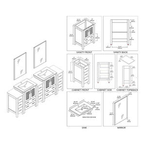 Blossom Sydney 84" Espresso Freestanding Vanity With Ceramic Top, Integrated Double Sinks, Mirror and Three Side Cabinet