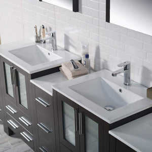 Blossom Sydney 84" Espresso Freestanding Vanity With Ceramic Top, Integrated Double Sinks, Mirror and Three Side Cabinet