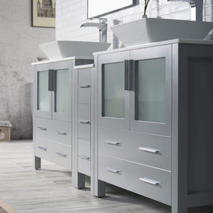 Blossom Sydney 84" Metal Gray Freestanding Vanity Set With Ceramic Double Vessel Sinks