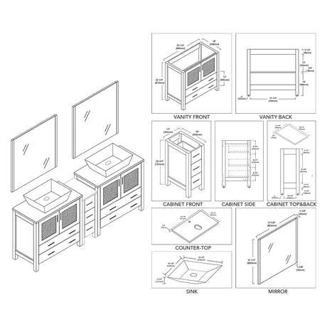 Blossom Sydney 84" Metal Gray Freestanding Vanity Set With Ceramic Double Vessel Sinks and Mirror