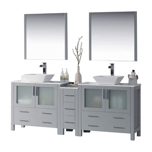 Blossom Sydney 84" Metal Gray Freestanding Vanity Set With Ceramic Double Vessel Sinks and Mirror