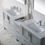 Blossom Sydney 84" Metal Gray Freestanding Vanity Set With Ceramic Top, Integrated Double Sinks and Mirror