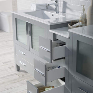 Blossom Sydney 84" Metal Gray Freestanding Vanity Set With Ceramic Top and Integrated Double Sinks