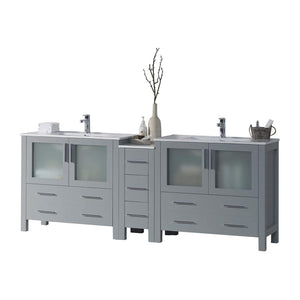 Blossom Sydney 84" Metal Gray Freestanding Vanity Set With Ceramic Top and Integrated Double Sinks