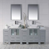 Blossom Sydney 84" Metal Gray Freestanding Vanity With Ceramic Double Vessel Sinks, Mirror and Three Side Cabinet