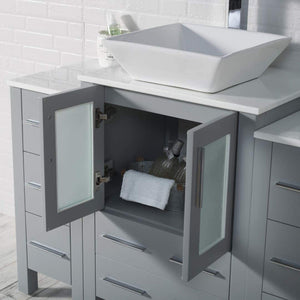 Blossom Sydney 84" Metal Gray Freestanding Vanity With Ceramic Double Vessel Sinks, Mirror and Three Side Cabinet