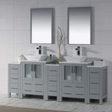 Blossom Sydney 84" Metal Gray Freestanding Vanity With Ceramic Double Vessel Sinks and Three Side Cabinet