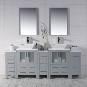 Blossom Sydney 84" Metal Gray Freestanding Vanity With Ceramic Double Vessel Sinks and Three Side Cabinet