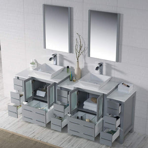 Blossom Sydney 84" Metal Gray Freestanding Vanity With Ceramic Double Vessel Sinks and Three Side Cabinet