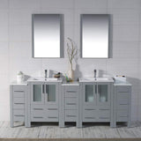 Blossom Sydney 84" Metal Gray Freestanding Vanity With Ceramic Top, Integrated Double Sinks, Mirror and Three Side Cabinet