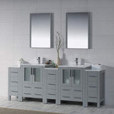 Blossom Sydney 84" Metal Gray Freestanding Vanity With Integrated Double Sinks Ceramic Top and Three Side Cabinet