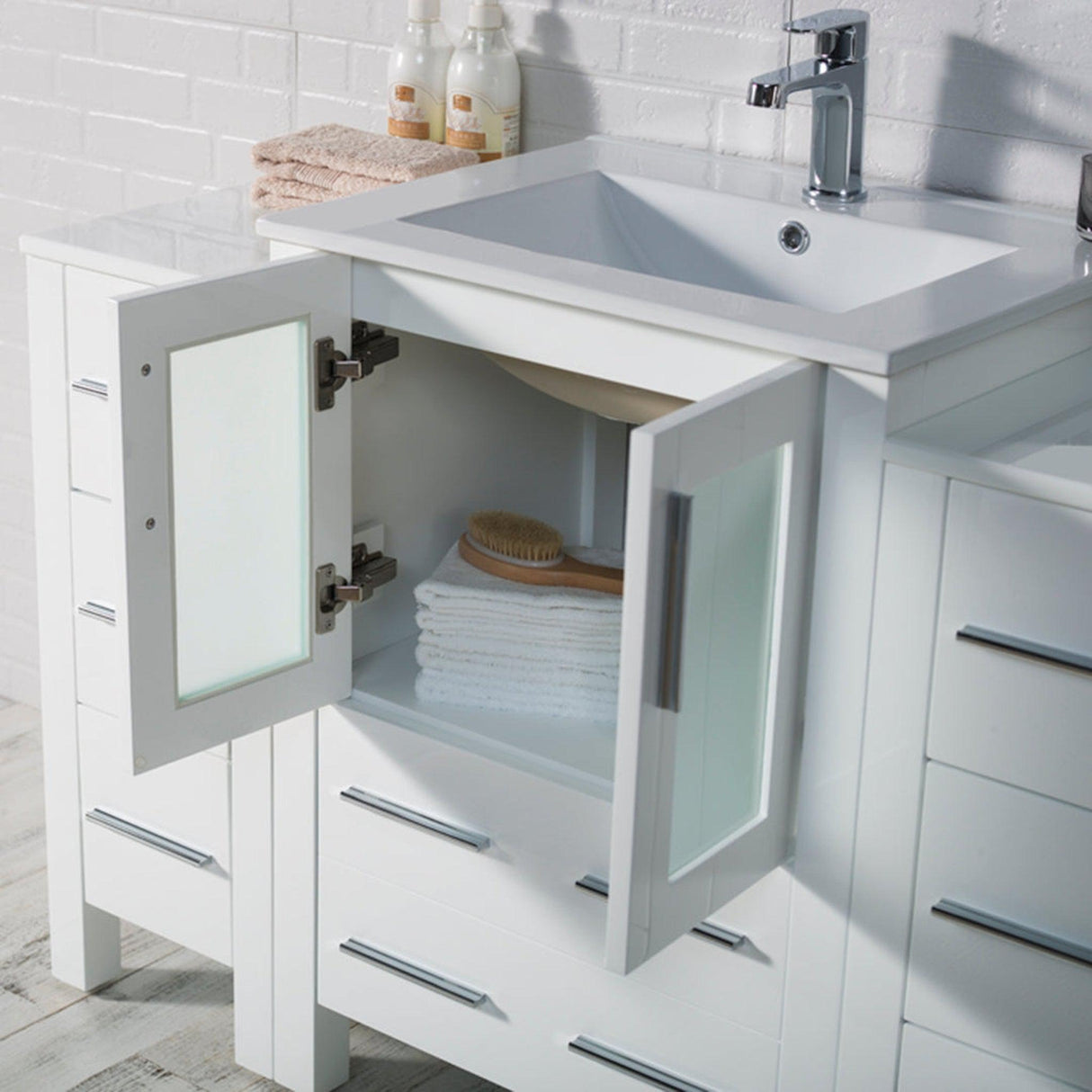 Blossom Sydney 84" White Freestanding Vanity Base With Side Cabinet