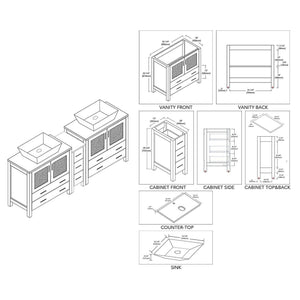 Blossom Sydney 84" White Freestanding Vanity Set With Ceramic Double Vessel Sinks