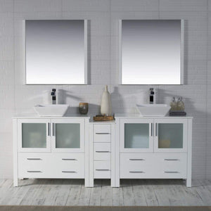Blossom Sydney 84" White Freestanding Vanity Set With Ceramic Double Vessel Sinks and Mirror