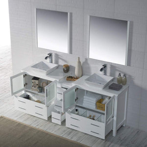 Blossom Sydney 84" White Freestanding Vanity Set With Ceramic Double Vessel Sinks and Mirror
