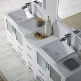 Blossom Sydney 84" White Freestanding Vanity Set With Ceramic Double Vessel Sinks and Mirror