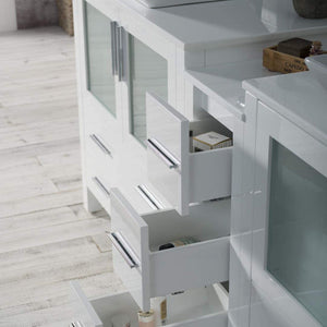 Blossom Sydney 84" White Freestanding Vanity Set With Ceramic Double Vessel Sinks and Mirror