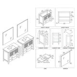 Blossom Sydney 84" White Freestanding Vanity Set With Ceramic Top, Integrated Double Sinks and Mirror